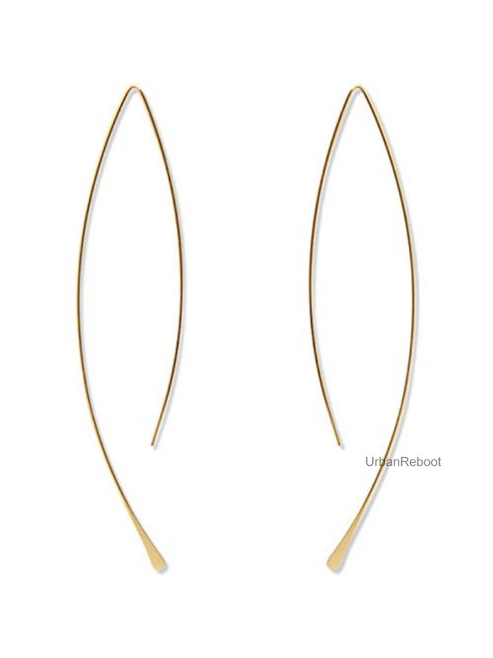 18K Gold Plated Threader Hoop Earrings - Lightweight Wire Drop Dangle Earrings